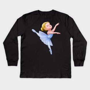 Cute Blue Tutu Ballerina Girl Dancer Kids Long Sleeve T-Shirt